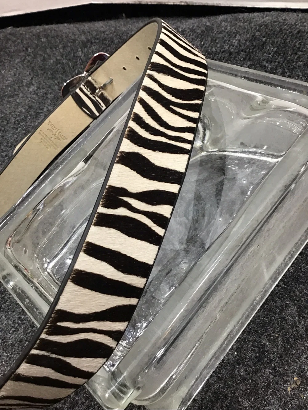 WHBM calf hair zebra print b/w leather belt silver buckle S